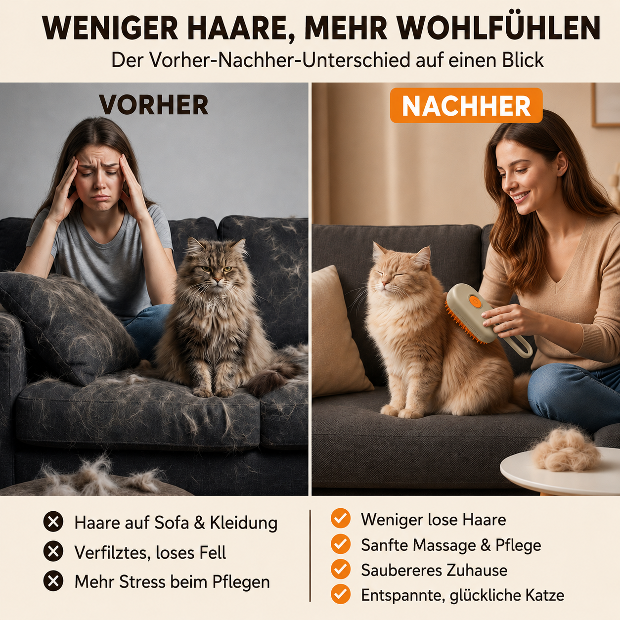 3-in-1 Katzen Massagebürste mit Sprühfunktion