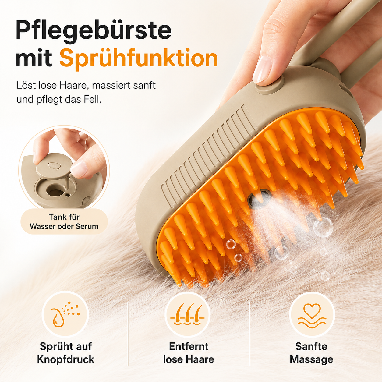 3-in-1 Katzen Massagebürste mit Sprühfunktion